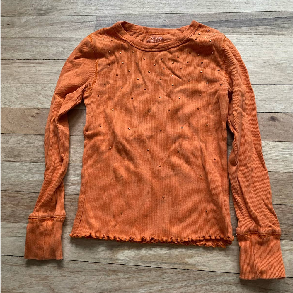 The Childrens Place Orange Gemstone Long Sleeve Ruffle Accent